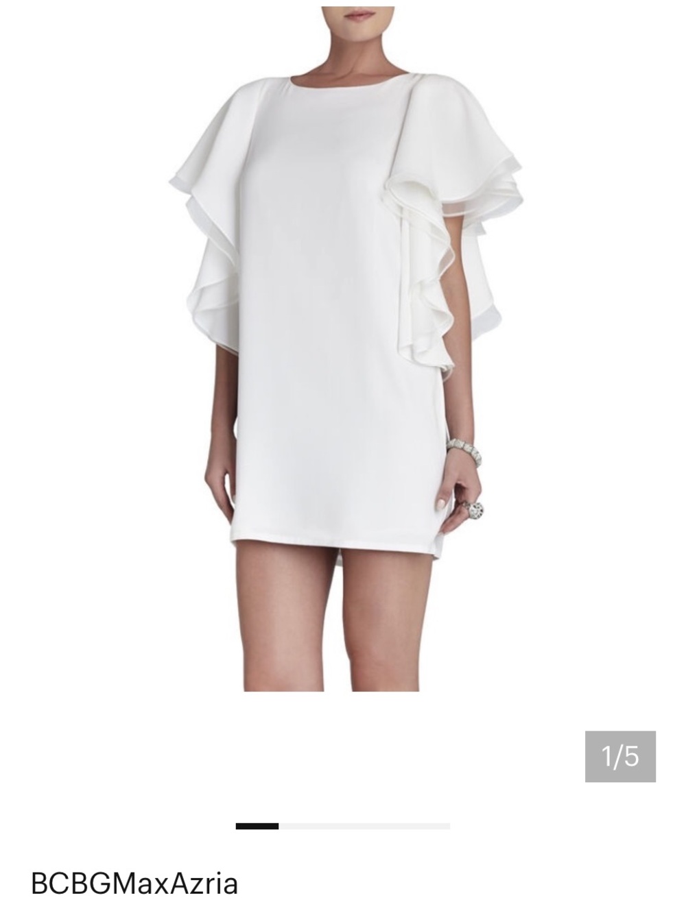BCBGMaxAzria White Ruffle Sleeve Shift Dress